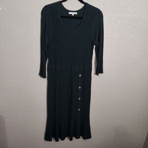 Studio One New York Dress Womens XL Ribbed Knit Button Detail Midi Fit Flaire